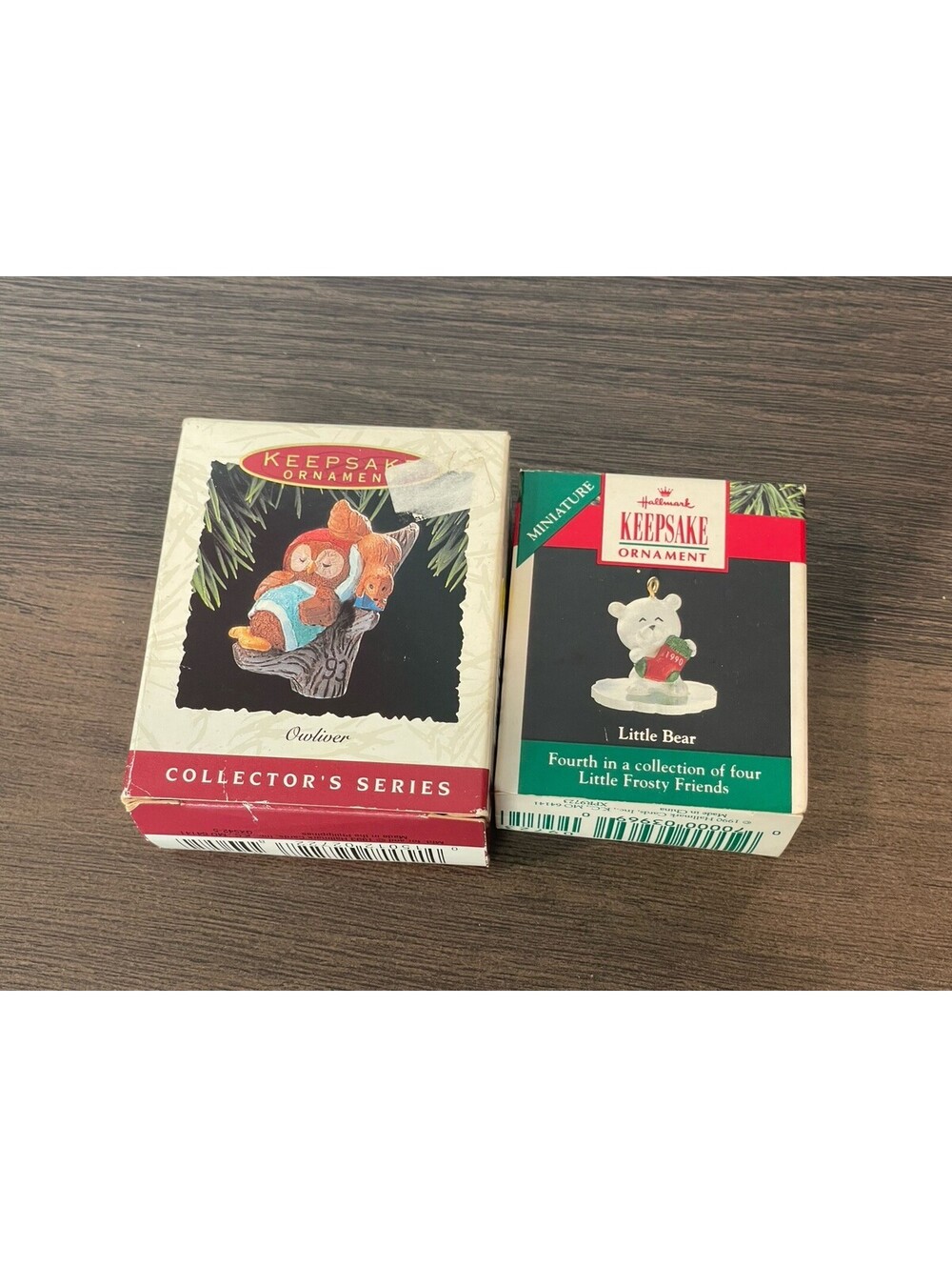 Hallmark Keepsake Ornaments Owliver 1993 2” & Little Bear 1990 1”